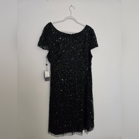 Adrianna Papell Black Sequin short sleeve rouched  waist dress NWT | Size 20 - Picture 7 of 7